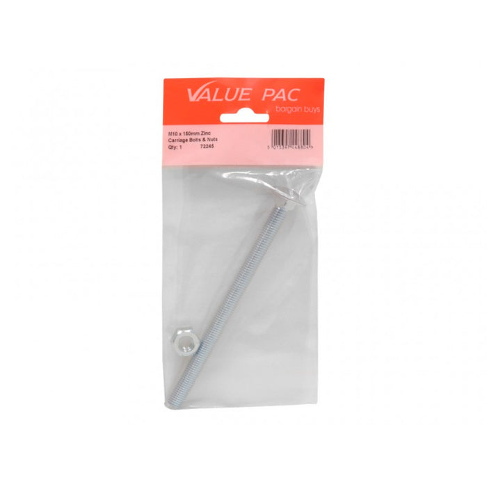 M10 x 150mm ZP Small Carriage Bolts & Nuts