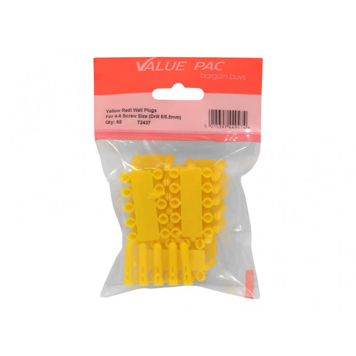 Screw Size 4-6 Drill 5/5.5mm Yellow 'Redi' Plugs 60pk