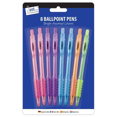 8 Ballpoint Pens 5 Pastel Colours