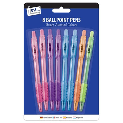 8 Ballpoint Pens 5 Pastel Colours