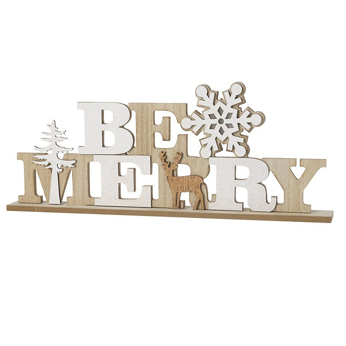 Wooden Be Merry Sign Light Up