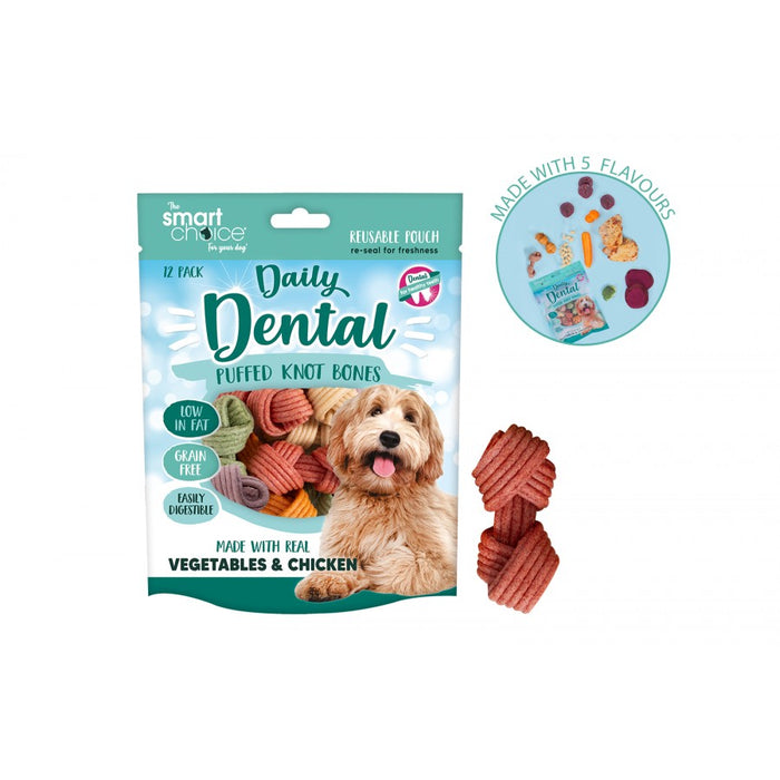 Smart Choice Dental Puffed Knot Bone Dog Treat 12 Pk 60g