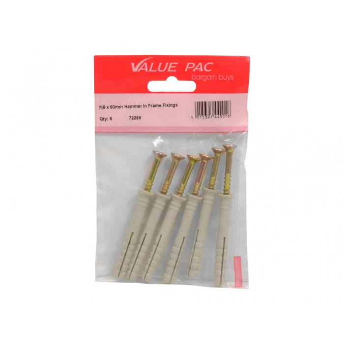 M8 x 60mm Hammer In Frame Fixings 5pk