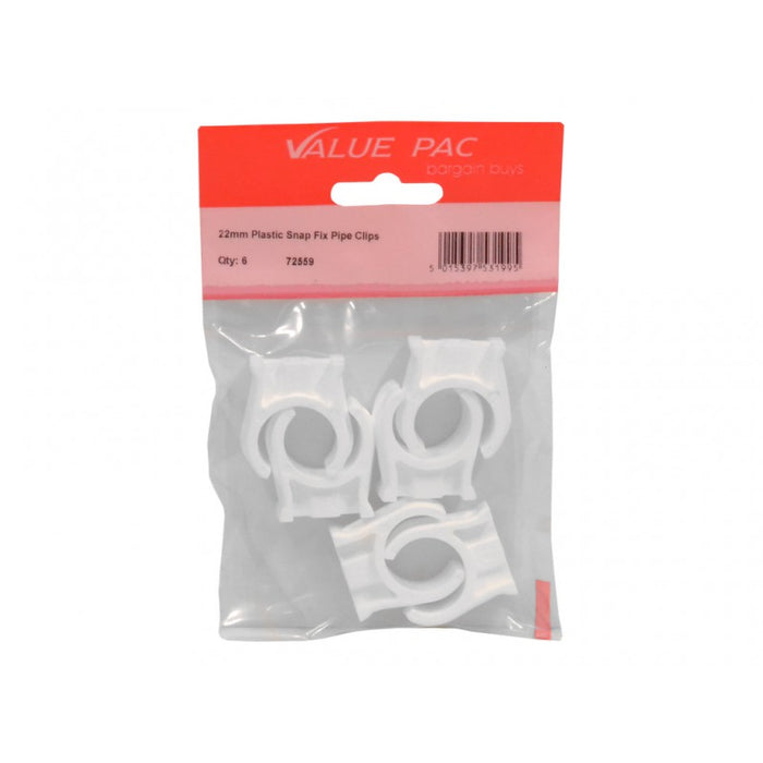 22mm Plastic Snap Fix Pipe Clips 6pk