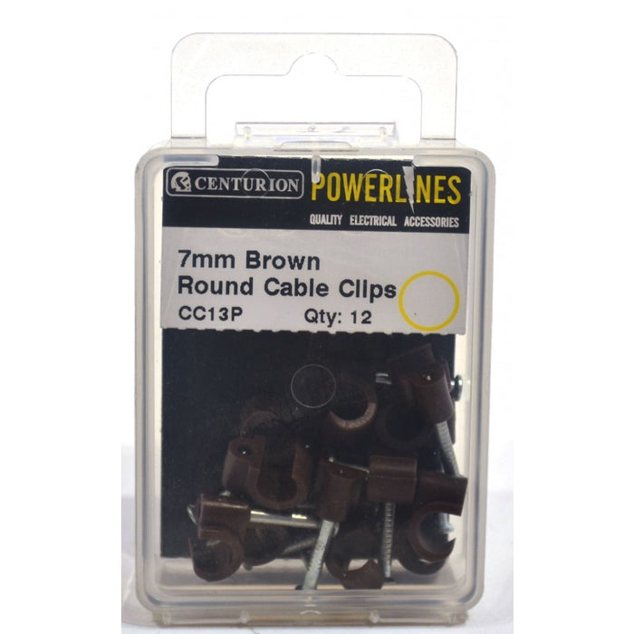 7mm Brown Round Cable Clips (Pack of 12)