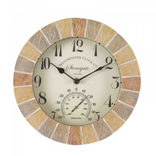 Stonegate Wall Clock & Thermometer 10in