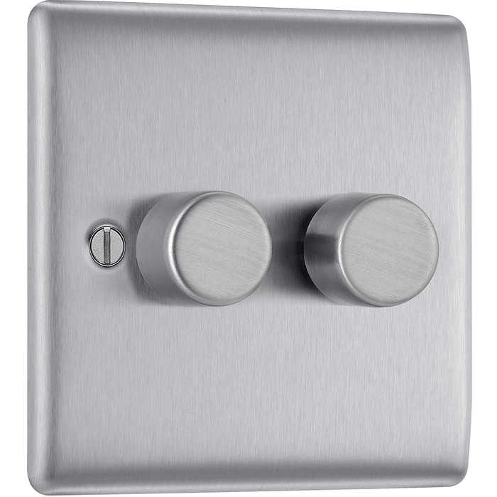 Dimmer Switch 2 Gang 2 Way 400W - Stainless Steel