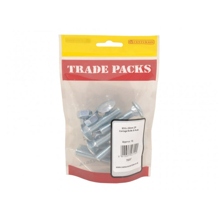 Carriage Bolts & Nuts Small - ZP - M10 x 50mm (10 PK)