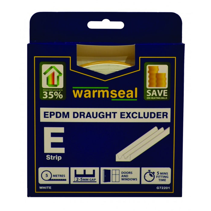 5m White 'E' Profile Longlife Foam Draught Excluder