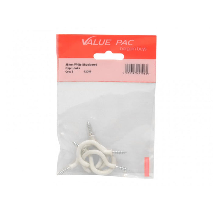 38mm White Shouldered Cup Hooks 5pk