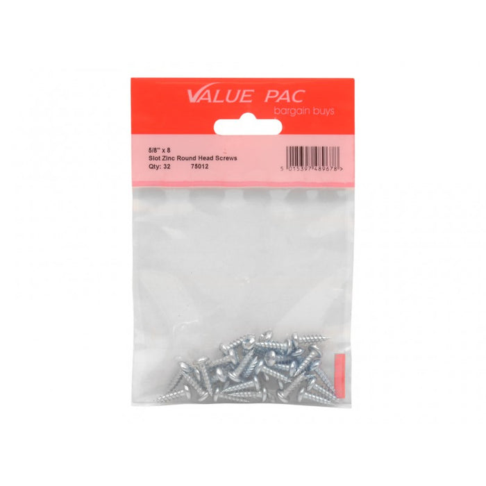 5/8" x 8 Slot Round Head ZP Screws 20pk