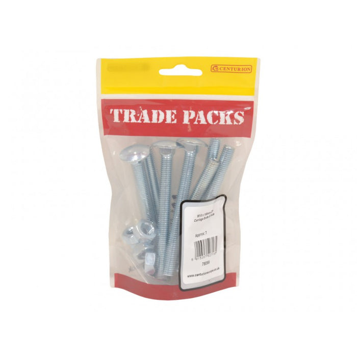 Carriage Bolts & Nuts Small - ZP - M10 x 100mm (7 PK)