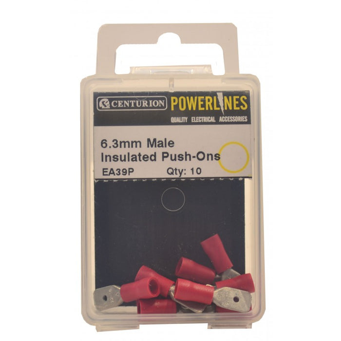 6.3mm x 0.8mm Red Male Insulated Push-Ons (Pack of 10)