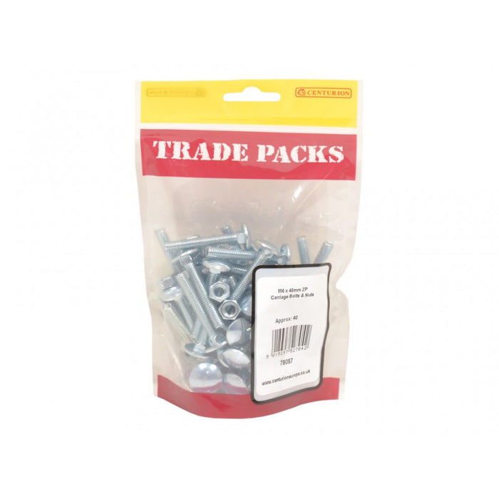 Carriage Bolts & Nuts Small - ZP - M6 x 40mm (40 PK)