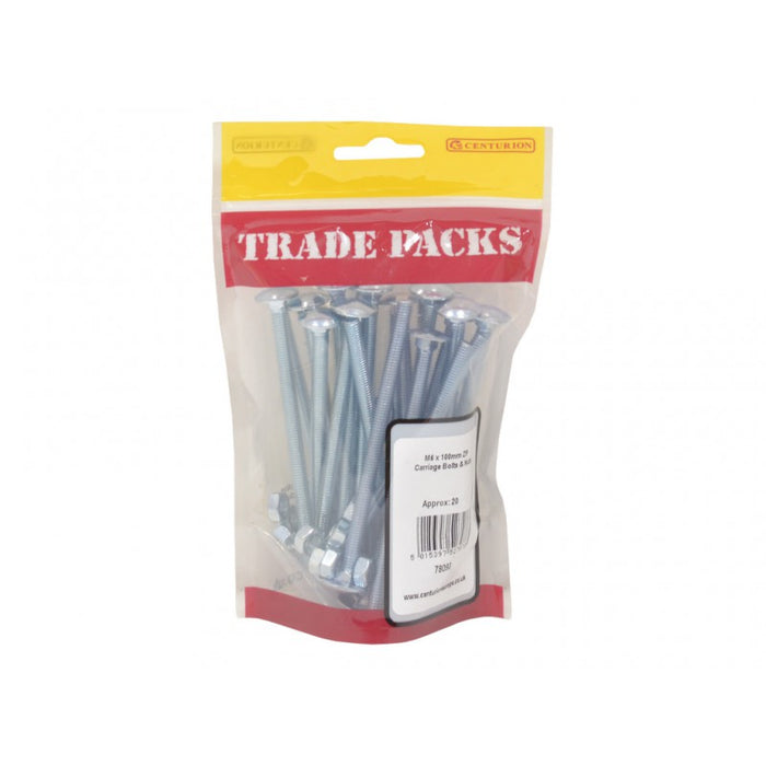 Carriage Bolts & Nuts Small - ZP - M6 x 100mm (20 PK)