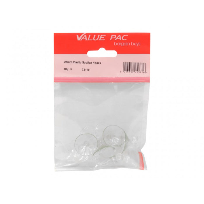 25mm Clear Plastic Suction Hook 4pk