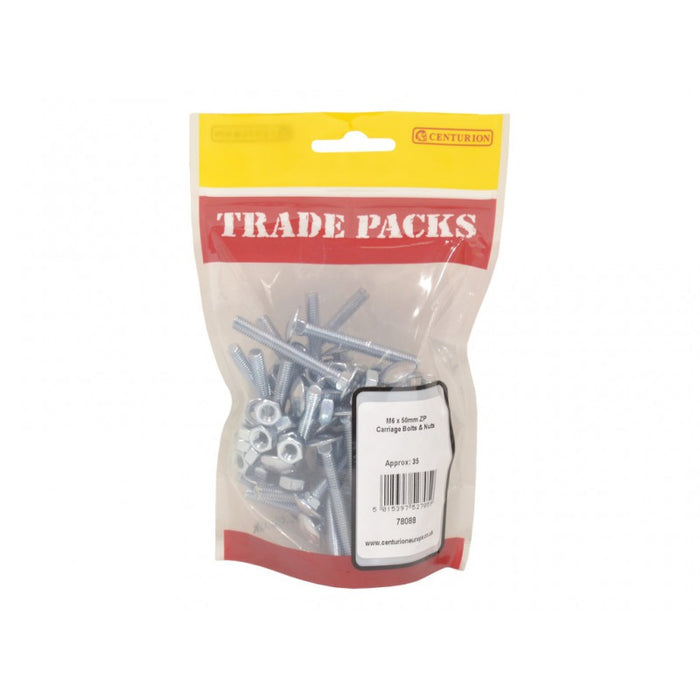 Carriage Bolts & Nuts Small - ZP - M6 x 50mm (35 PK)