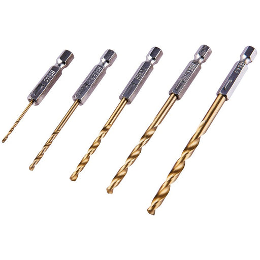 5pc 1/4" Tin Coated Drill Bit Set