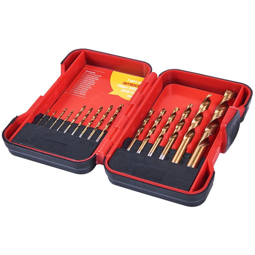 15pc Hss Drill Bit Set Titanium Nitride Coated