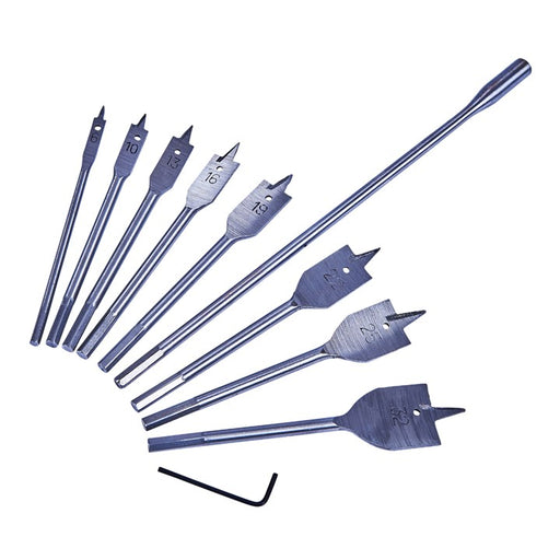 8pc Flat Wood Bit Set + 12'' Extension