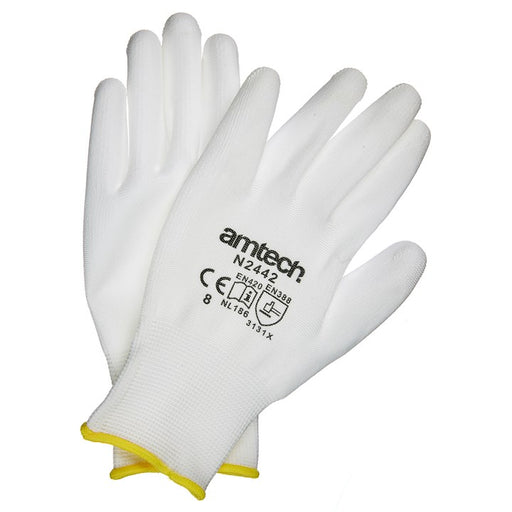 Light Duty PU Coated Work Gloves White Medium (Size: 8)