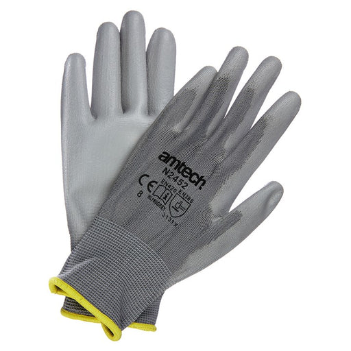 Light Duty PU Coated Palm Gloves Grey Medium (Size: 8)