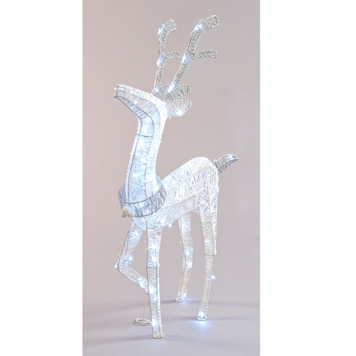 76cm White Glitter 3D Reindeer With White LED