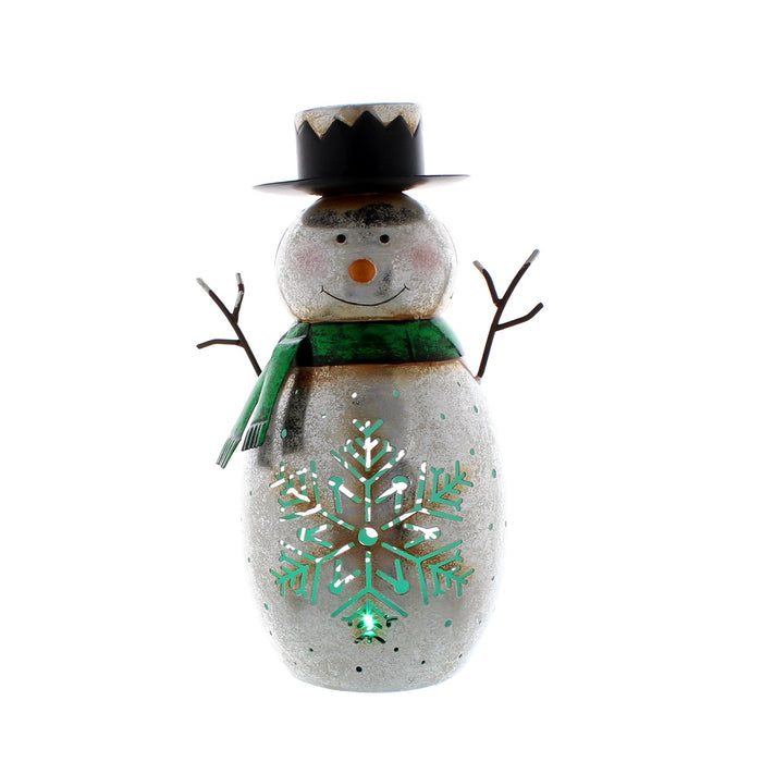 34cm BO Metal Snowman Snowflake Lit Lantern