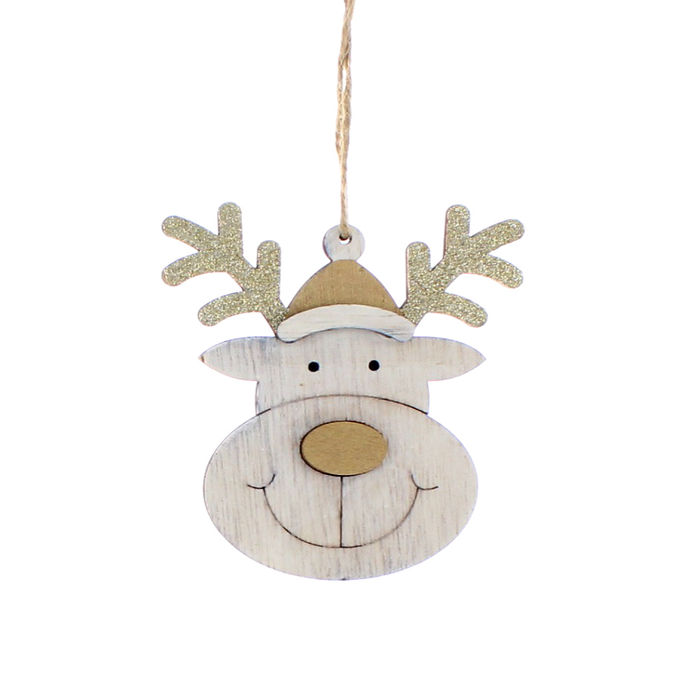 Wooden Reindeer Head Tree Decoration