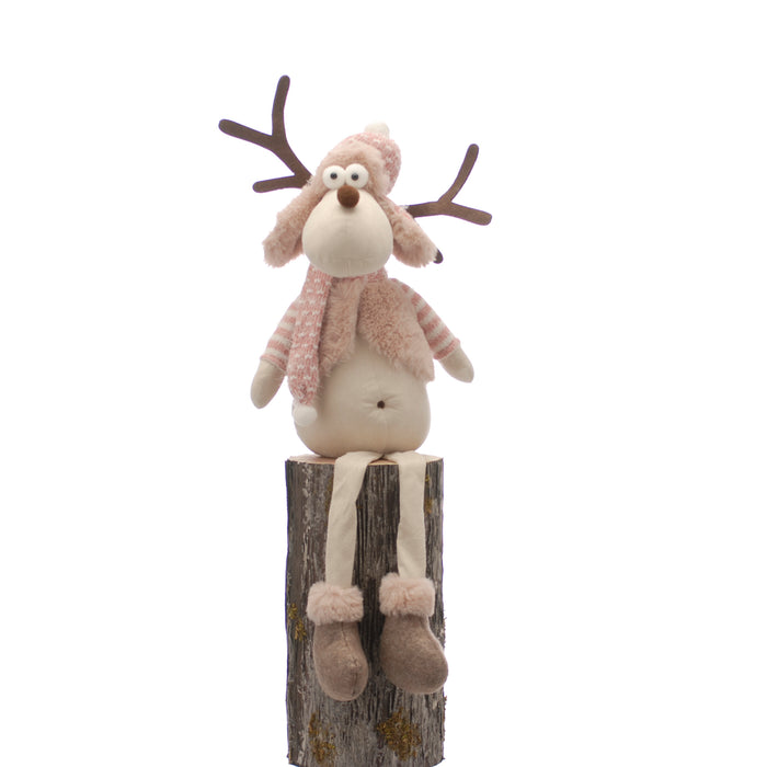 61cm Dangly Legs Plush Brown Reindeer With Pink Jumper