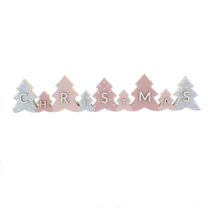 30cm Wooden Pink & White Christmas