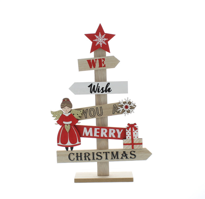 32cm Wooden Red/White Merry Christmas Tree