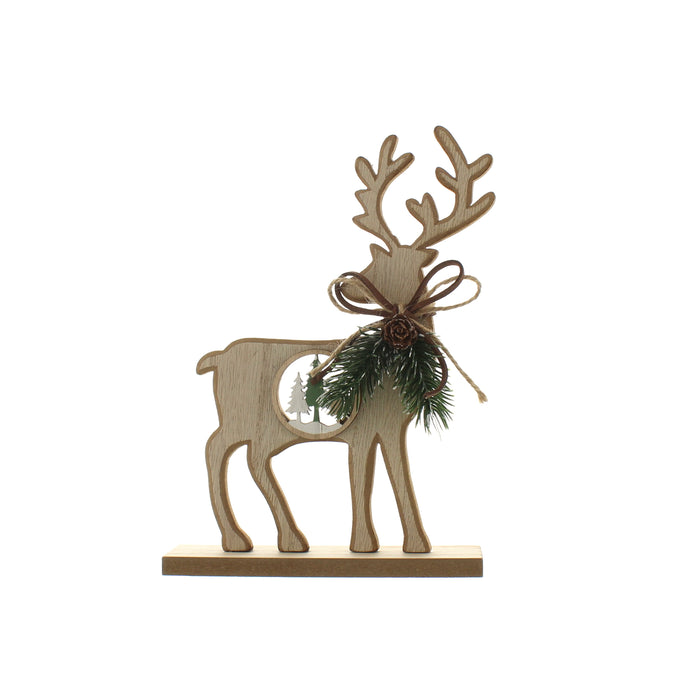 21cm Wooden Reindeer With Tree Inside