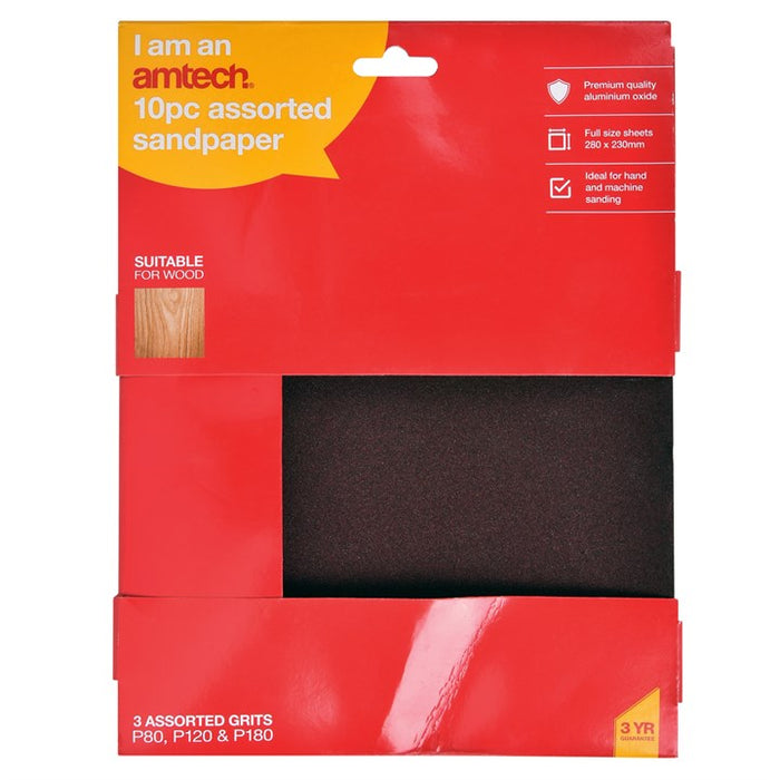 10pc Assorted Sandpaper (P 80/120/180) (280 x 230mm)