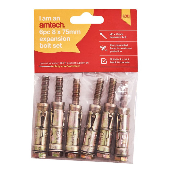 6pc M8 X 75mm Expansion Bolts
