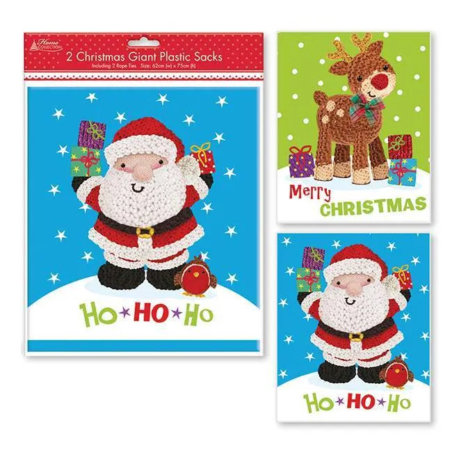 2pk Christmas Giant Plastic Sacks