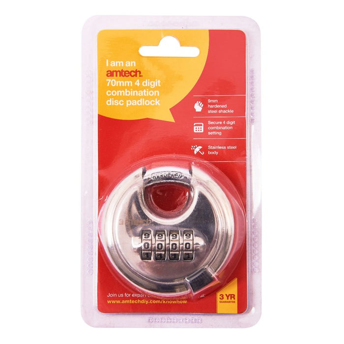 70mm 4 Digit Combination Disc Padlock