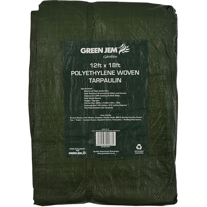 Green Jem Standard Polyethylene Woven Tarpaulin, 12ft x 18ft