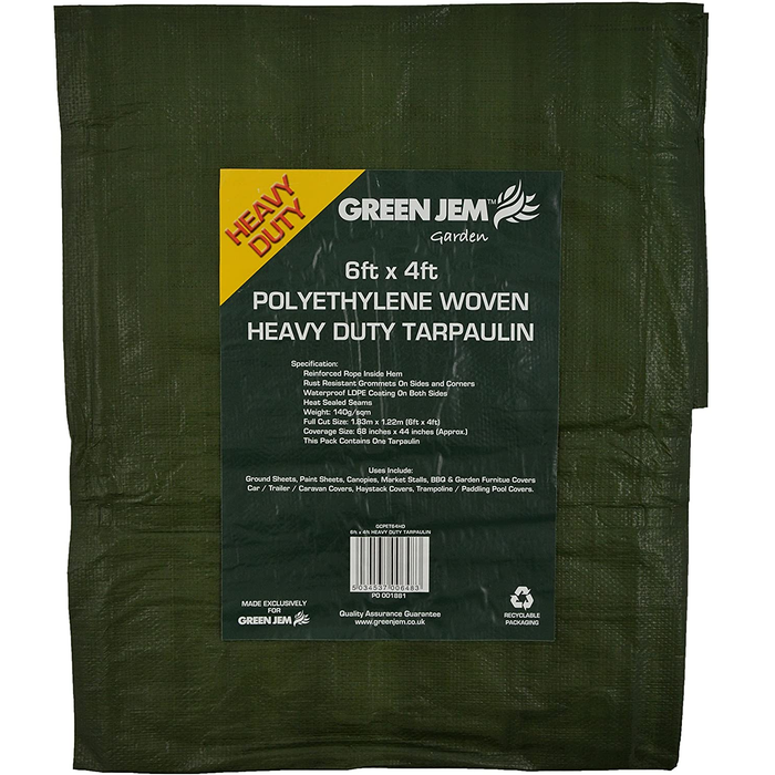 Green Jem Heavy Duty Polyethylene Woven Tarpaulin, 6 x 4 ft