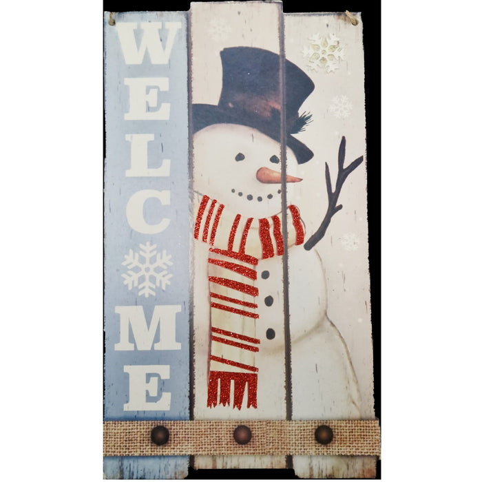 Wooden Snow Man Welcome Sign