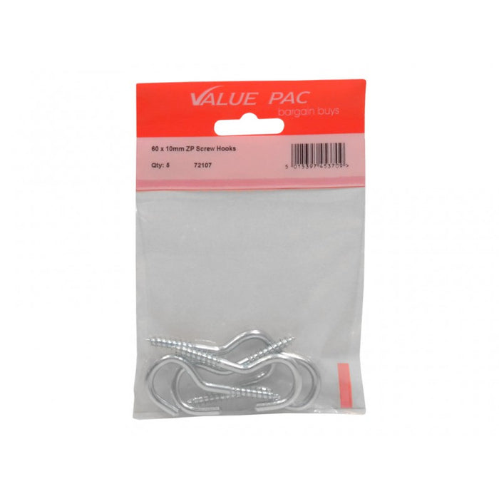 60 x 10mm ZP Screw Hooks 5pk