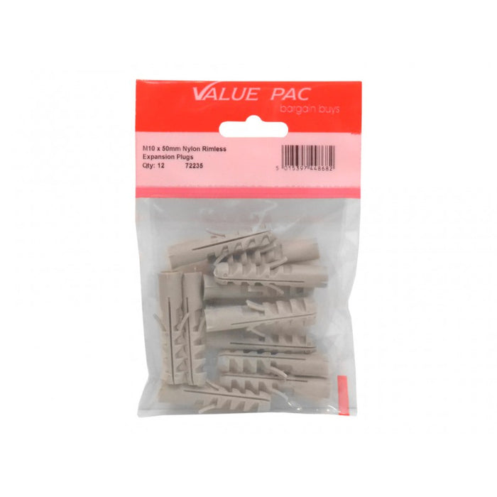 M10 x 50mm Nylon Rimless Expansion Plugs