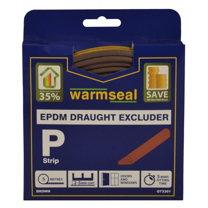5m Brown 'P' Profile Longlife Foam Draught Excluders