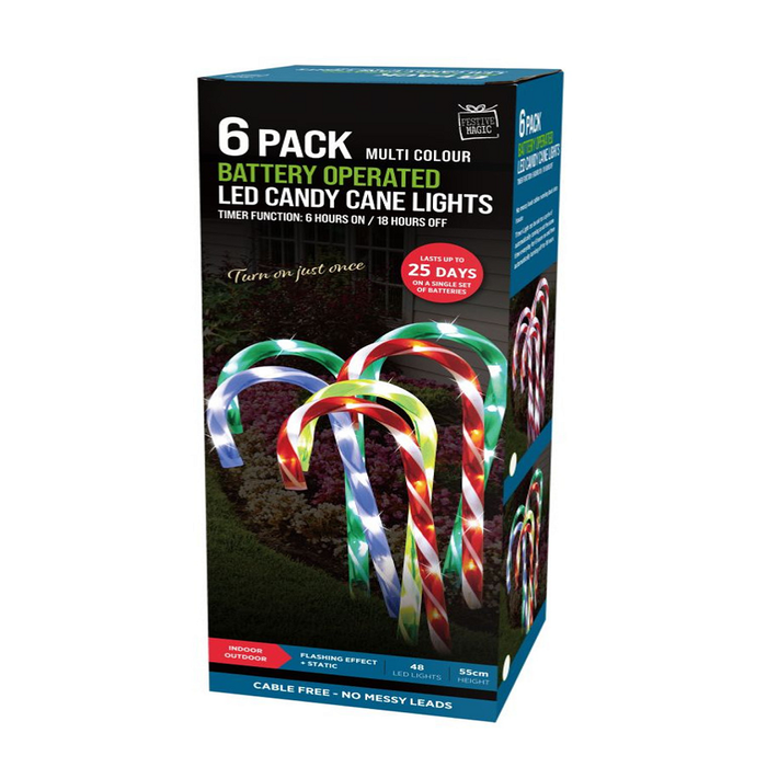 6 Pack Battery Operated LED Candy Cane Lights
