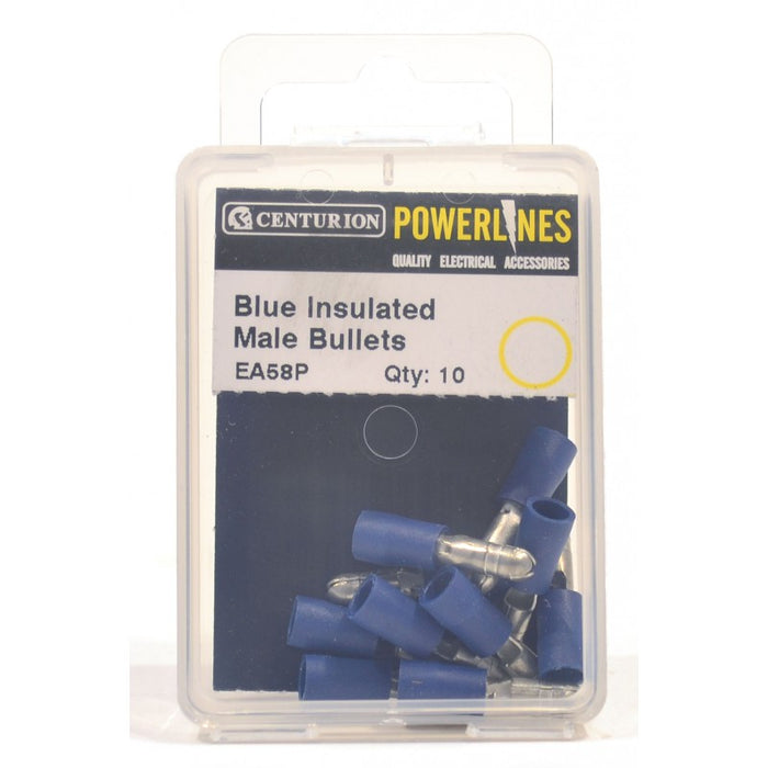 4mm Blue Insulated Male Bullets (Pack of 10)