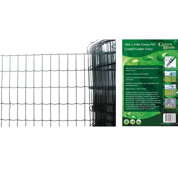 10m x 0.9m Green PVC Coated Border Fence