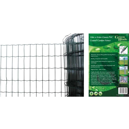 10m x 0.6m Green PVC Coated Border Fence