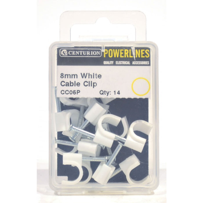 8mm White Cable Clips (Pack of 14)