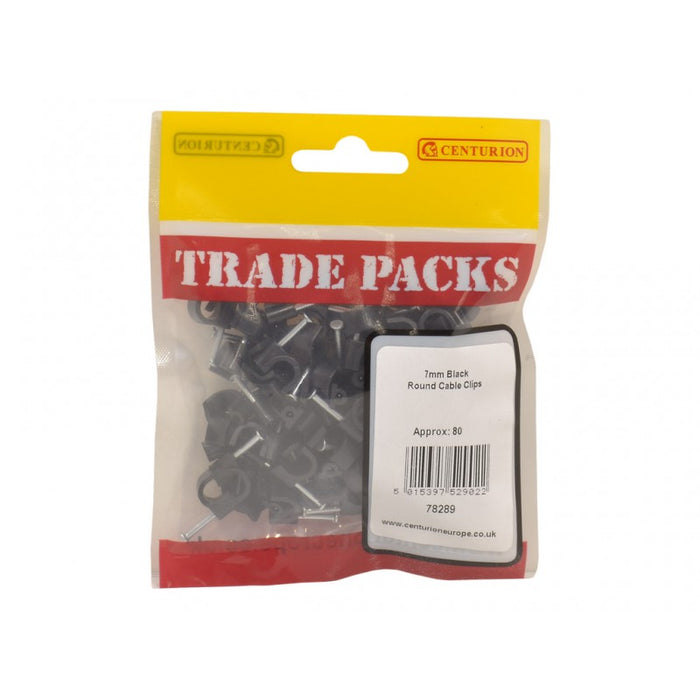 Cable Clips - Black Round - 7mm (80 PK)