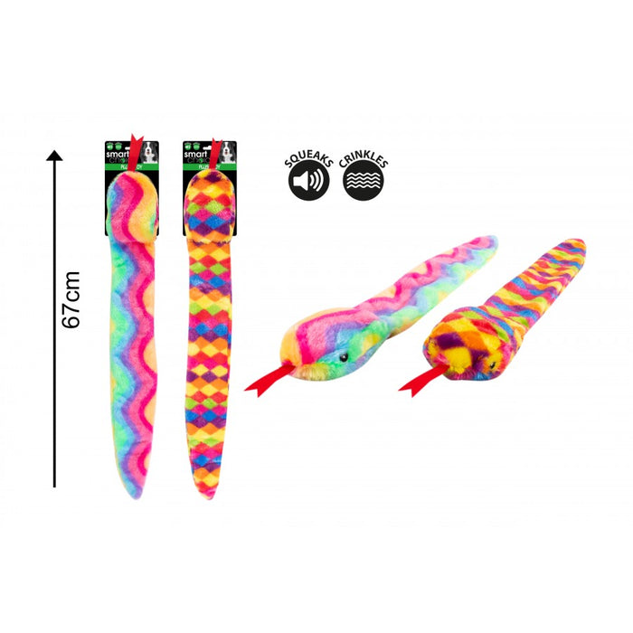 Plush Rainbow Snake Dog Toy With Squeaker
